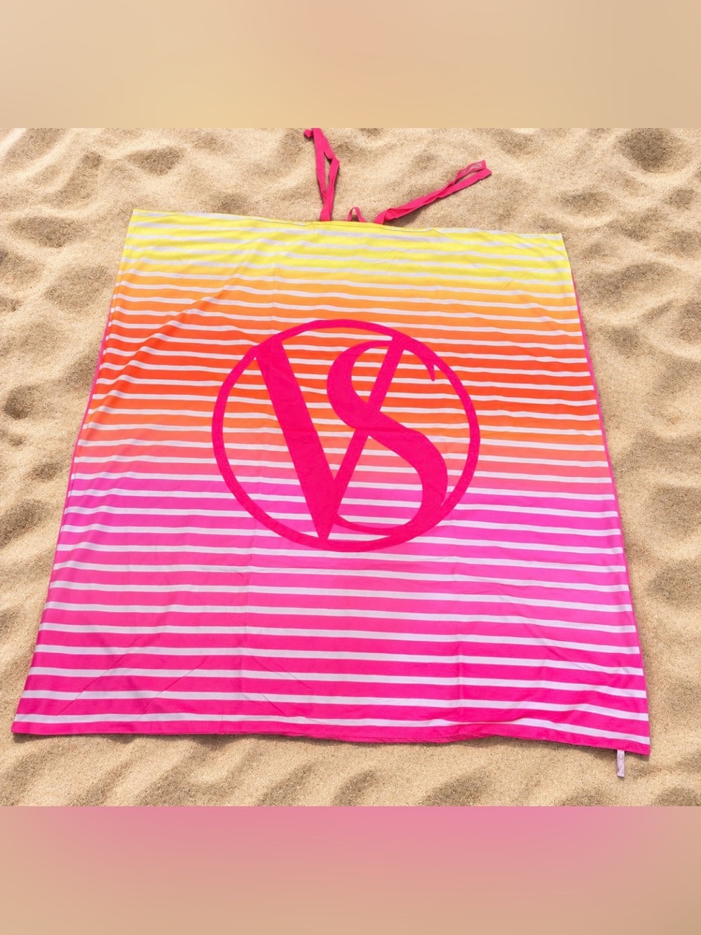 Victoria's Secret Summer Sunset Roll Up Beach Blanket Mat Pink Striped 48x56 VS - Picture 2 of 9